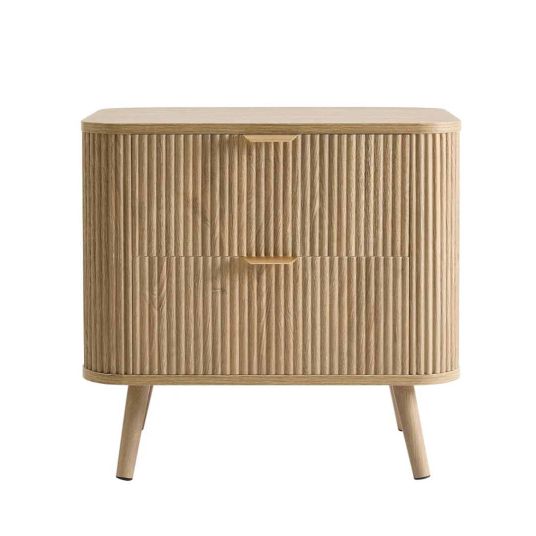Wooden nightstand with a textured surface on a white background