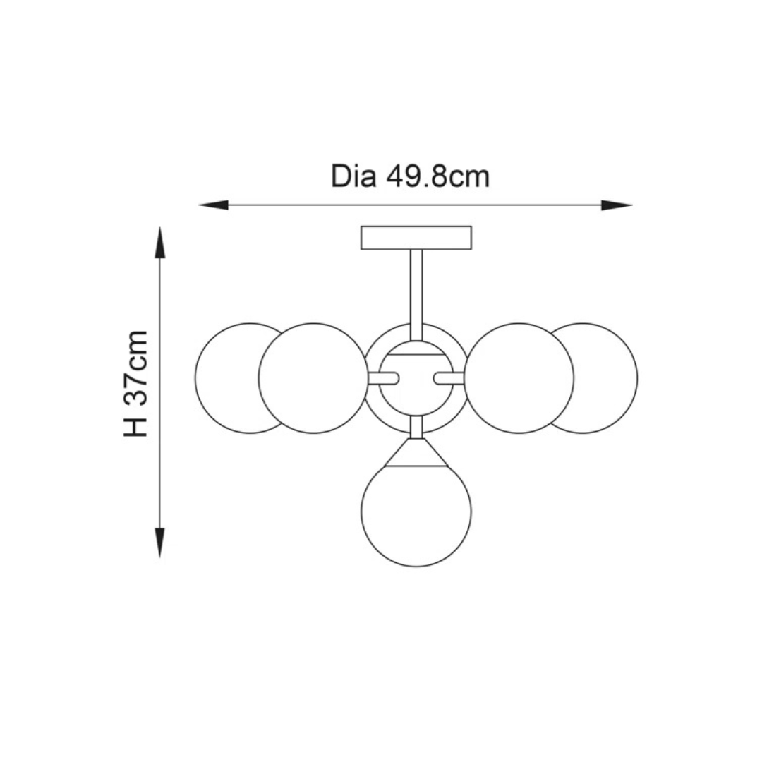 Technical drawing of a ceiling light fixture with dimensions labeled.