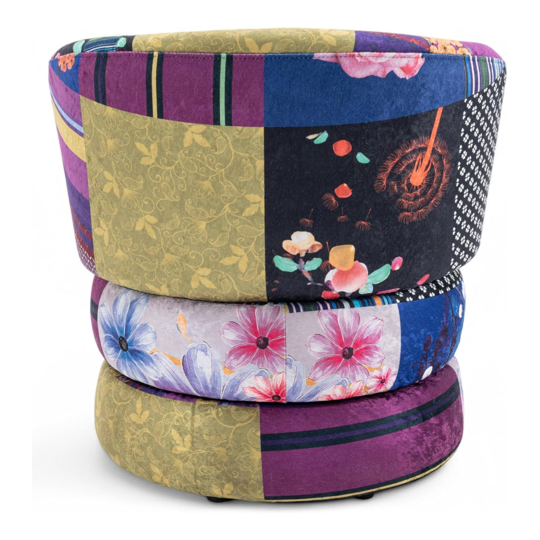 Accent Patchwork Fabric Swivel Armchair, backview.