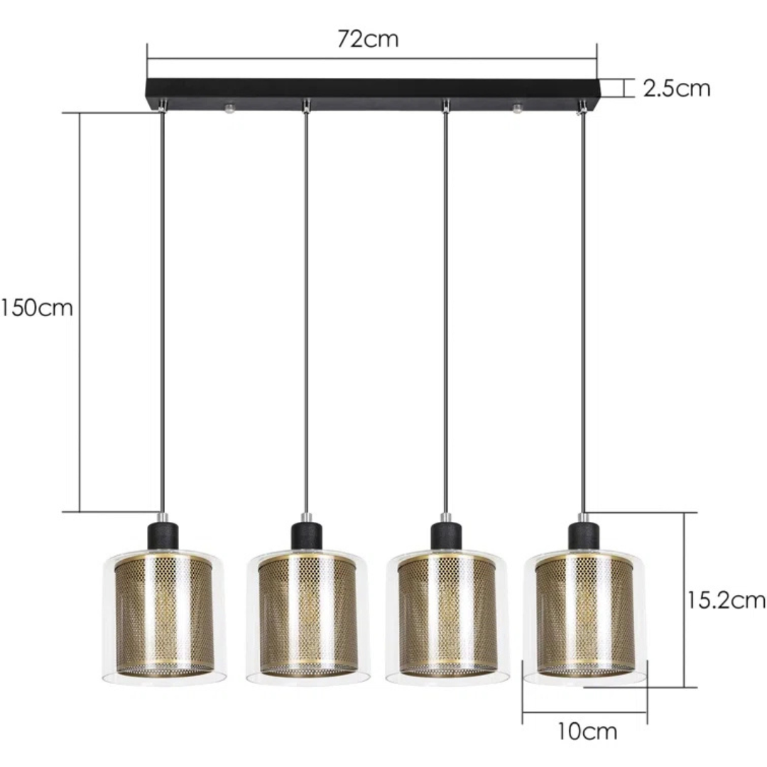 Pendant light fixture with dimensions labeled on a white background