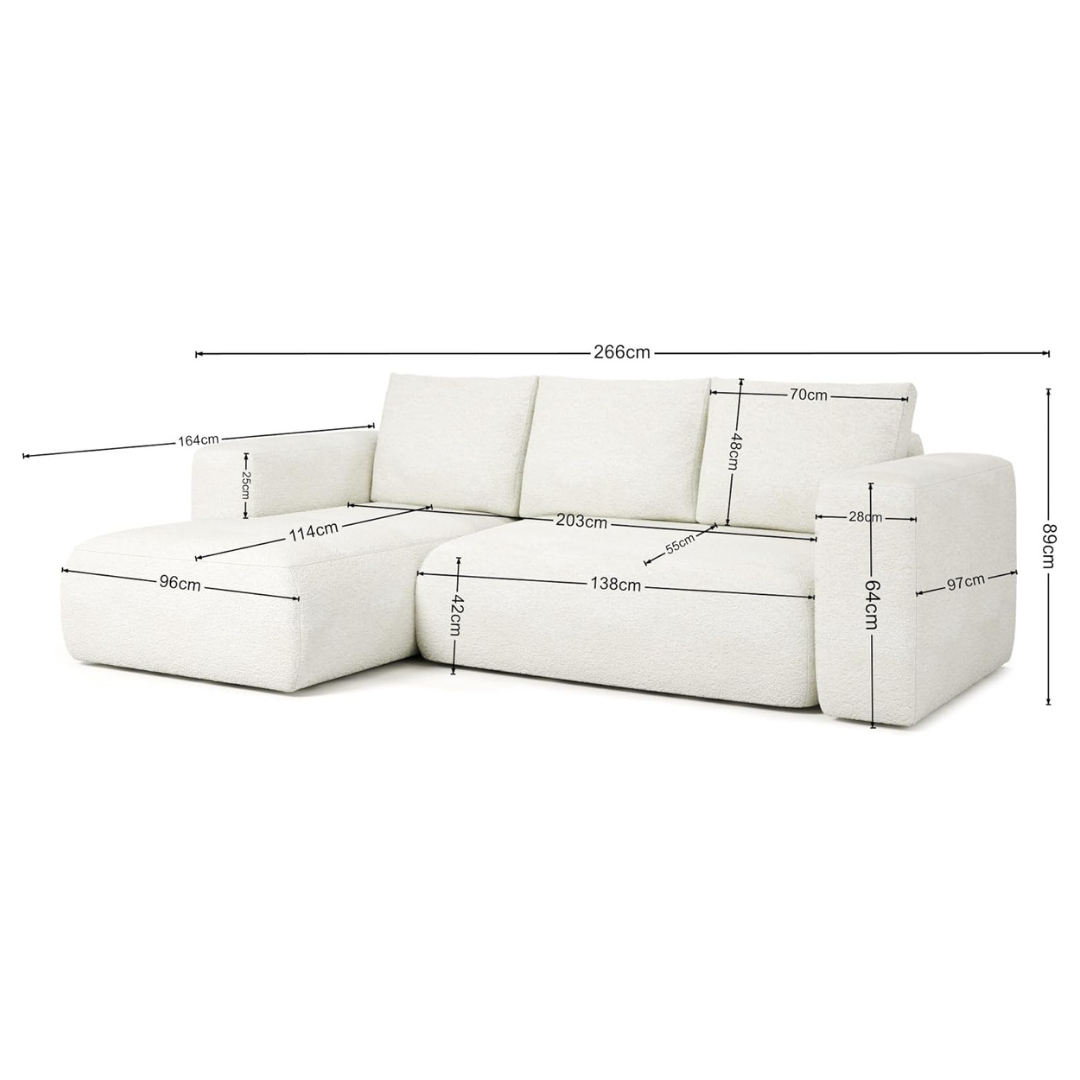 Beige L-Shape Modern Boucle Corner Sofa, dimensions.