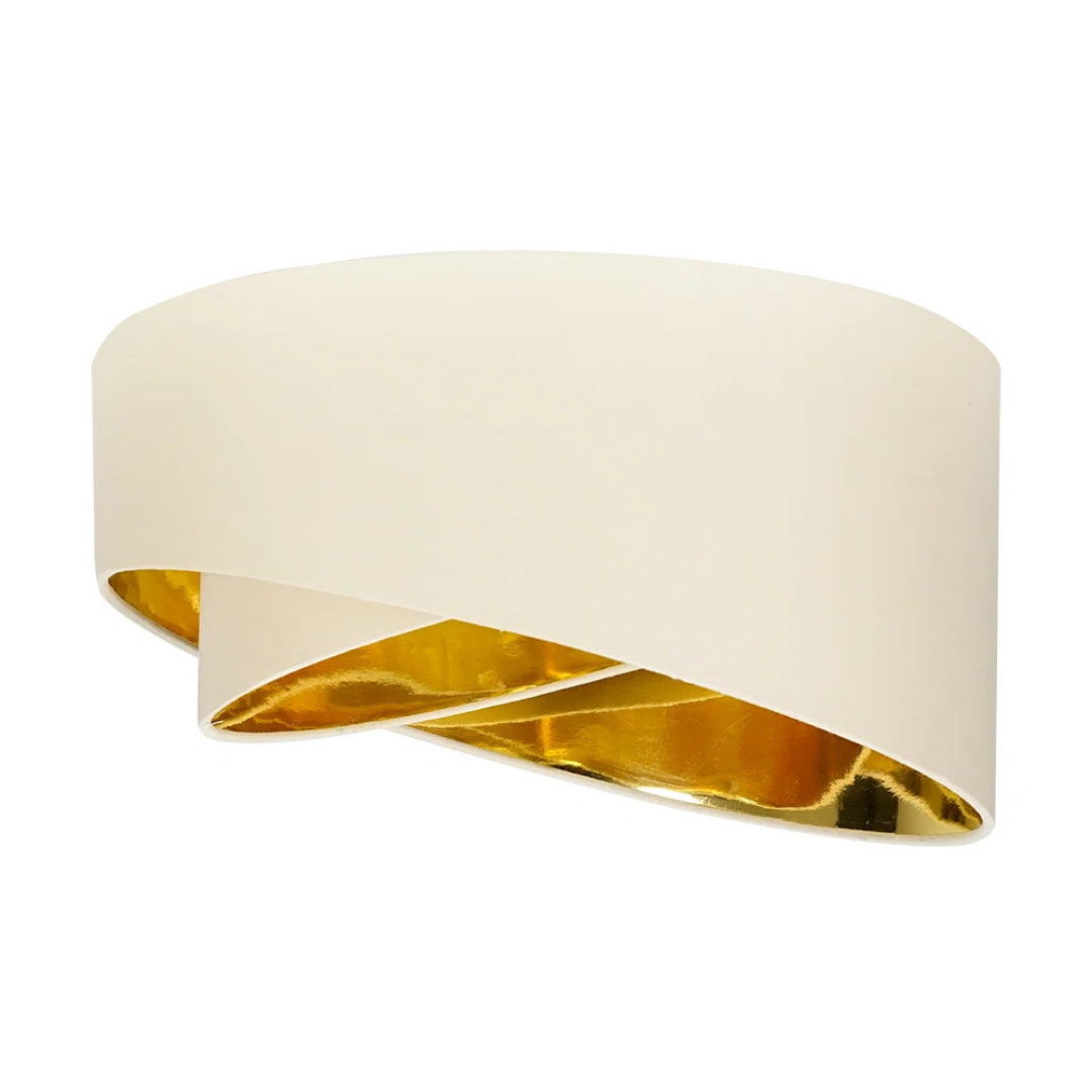 Cream-colored wall sconce with gold accent on a white background