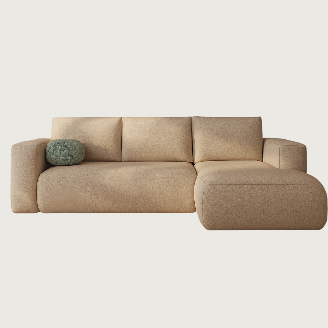 Beige L-Shape Modern Boucle Corner Sofa, Right Hand.