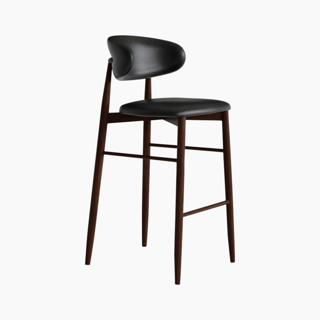 Black Dark Wood Bar Stool Faux Leather