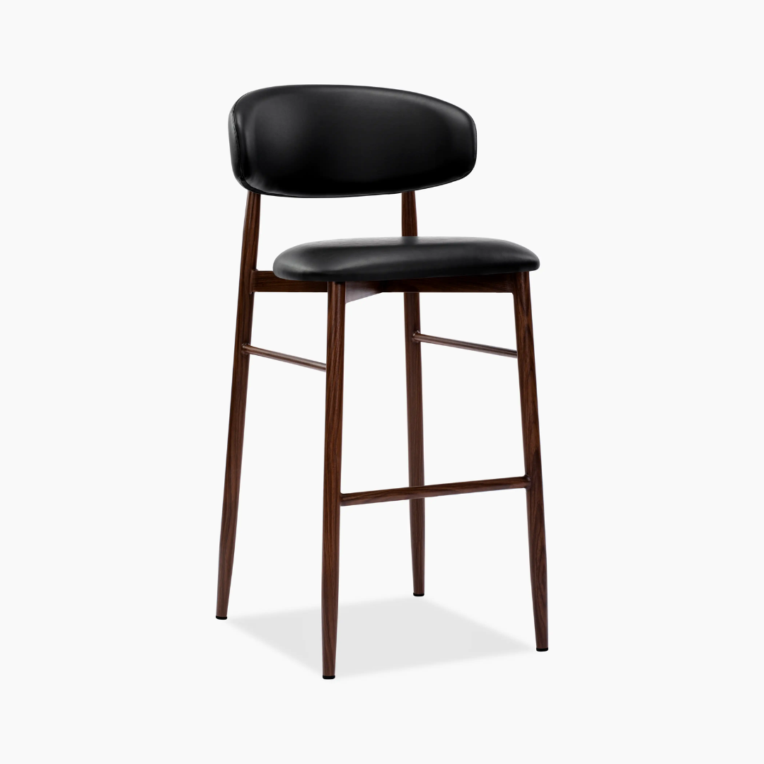 Black Dark Wood Bar Stool Faux Leather