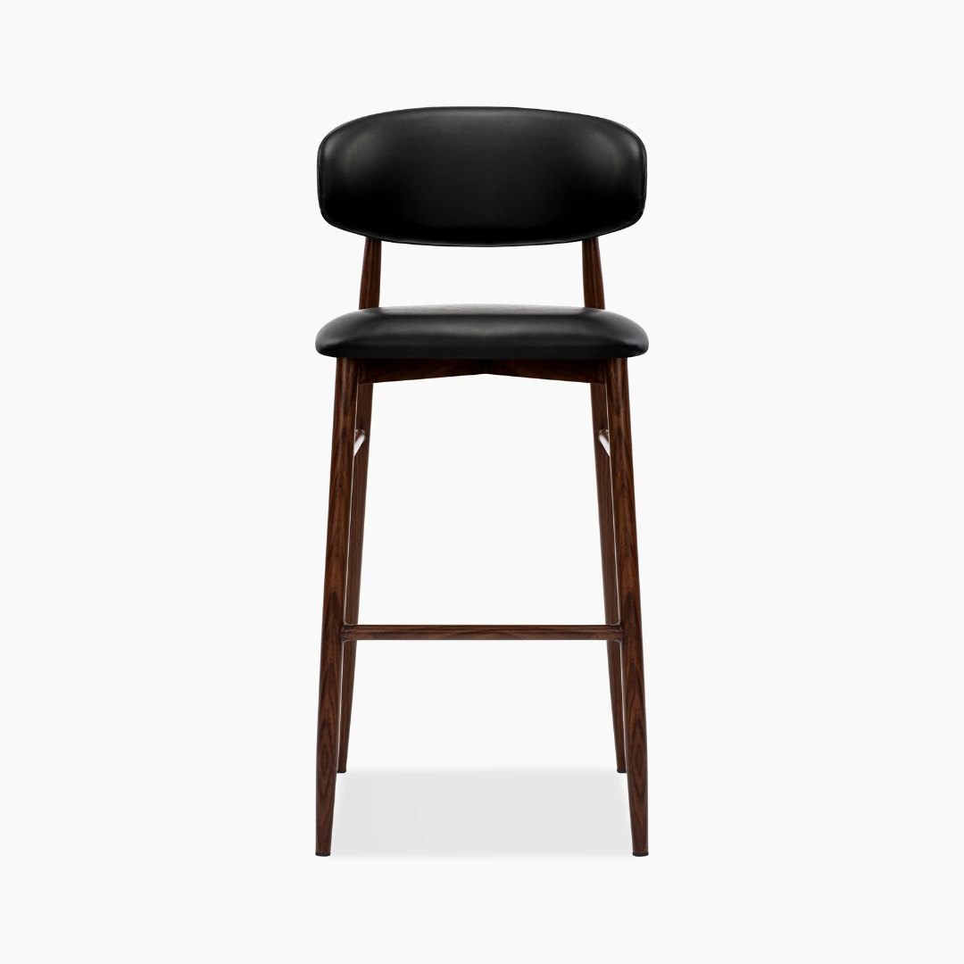 Black Dark Wood Bar Stool Faux Leather