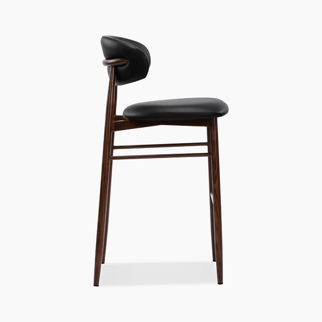 Black Dark Wood Bar Stool Faux Leather