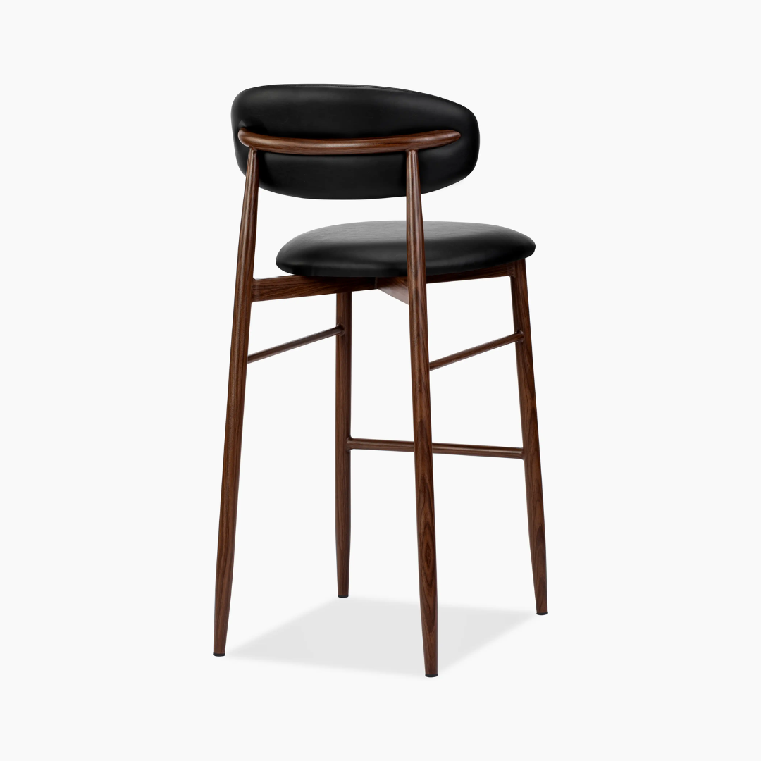 Black Dark Wood Bar Stool Faux Leather