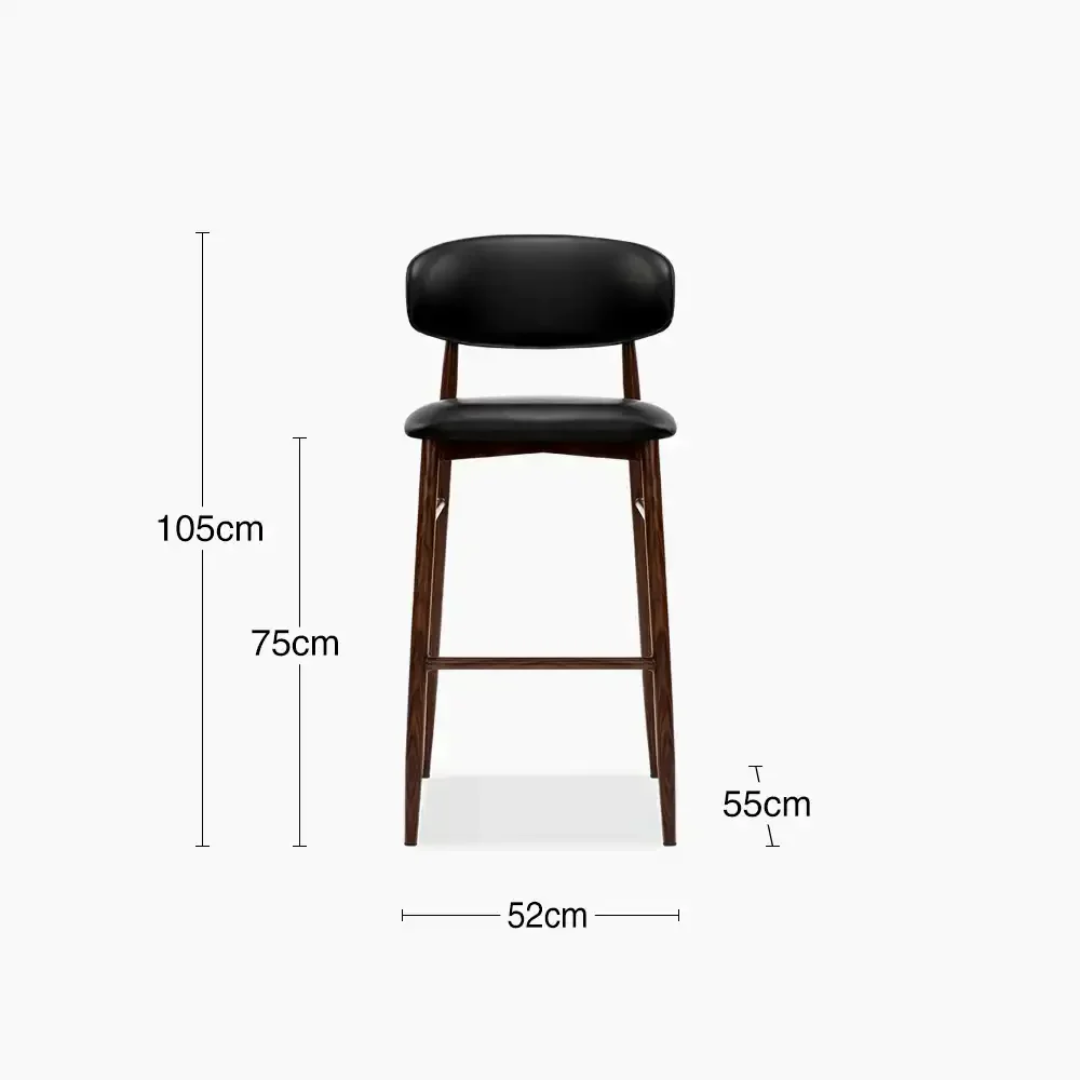 Black Dark Wood Bar Stool Faux Leather