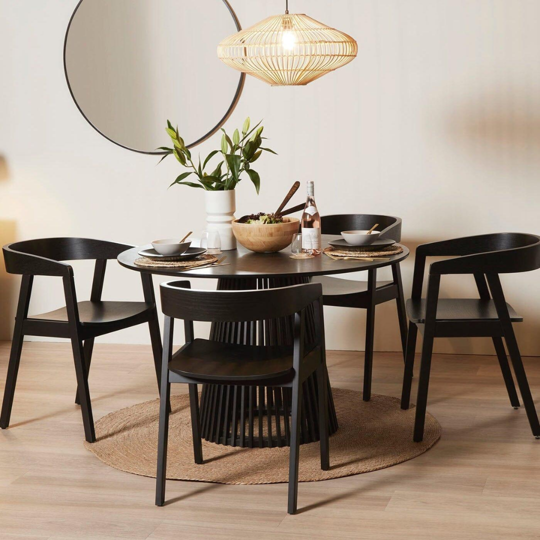 Black Dining Room Chairs With Arms styled around a modern black dining room and a cosy dining room