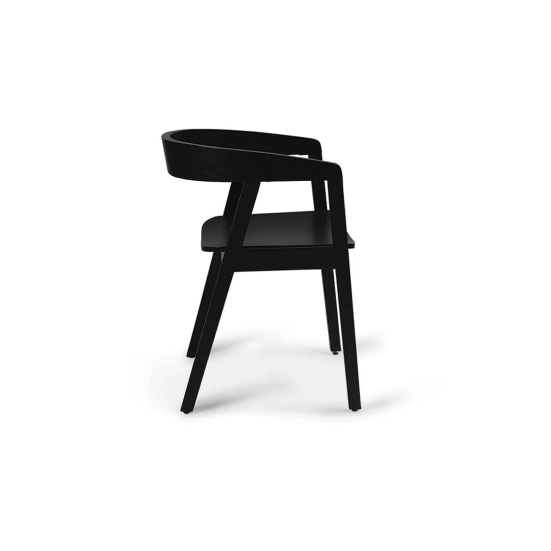 Black Dining Room Chairs With Arms side view against a white background