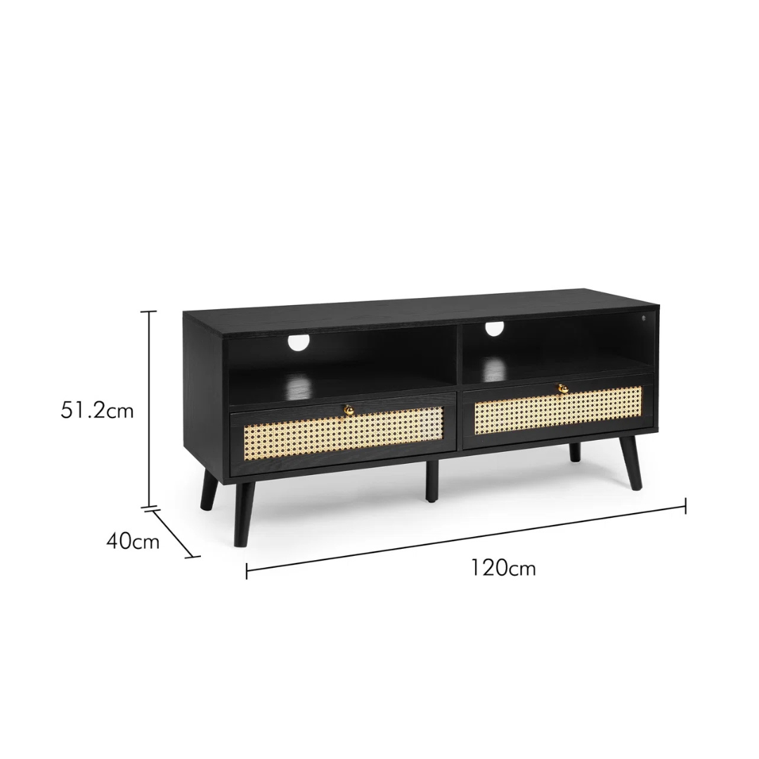 Black Rattan TV Cabinet, dimensions.