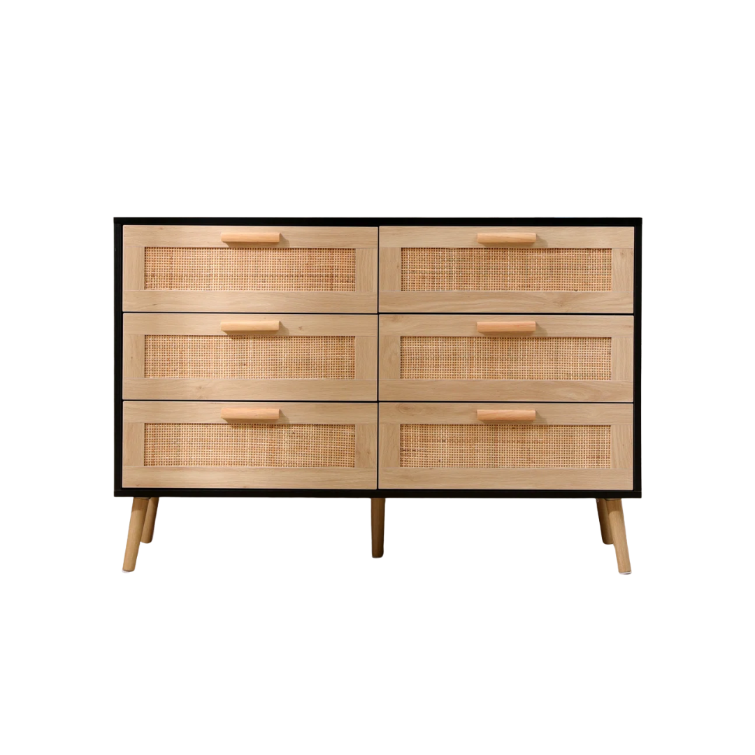Black Six Drawer Woven Chest Of Drawers