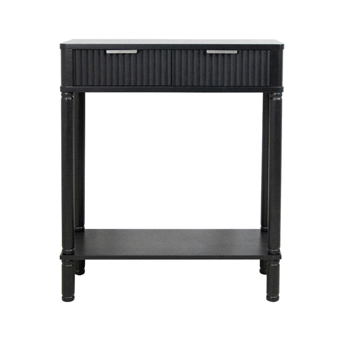 Black Traditional Hallway Table With Storage, white background, front view.