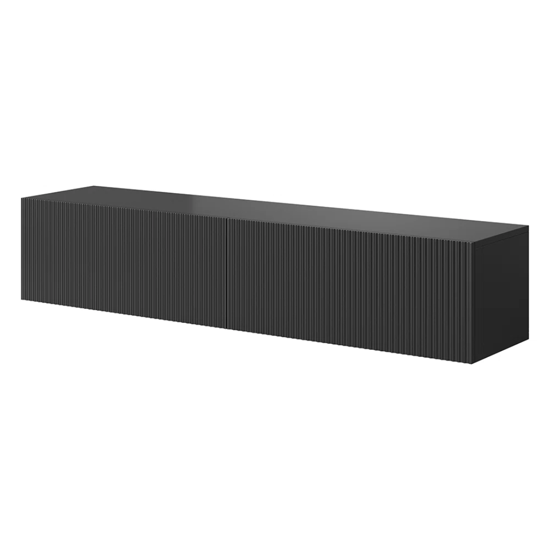 Black Wood Paneling Floating Wall Mounted TV Unit