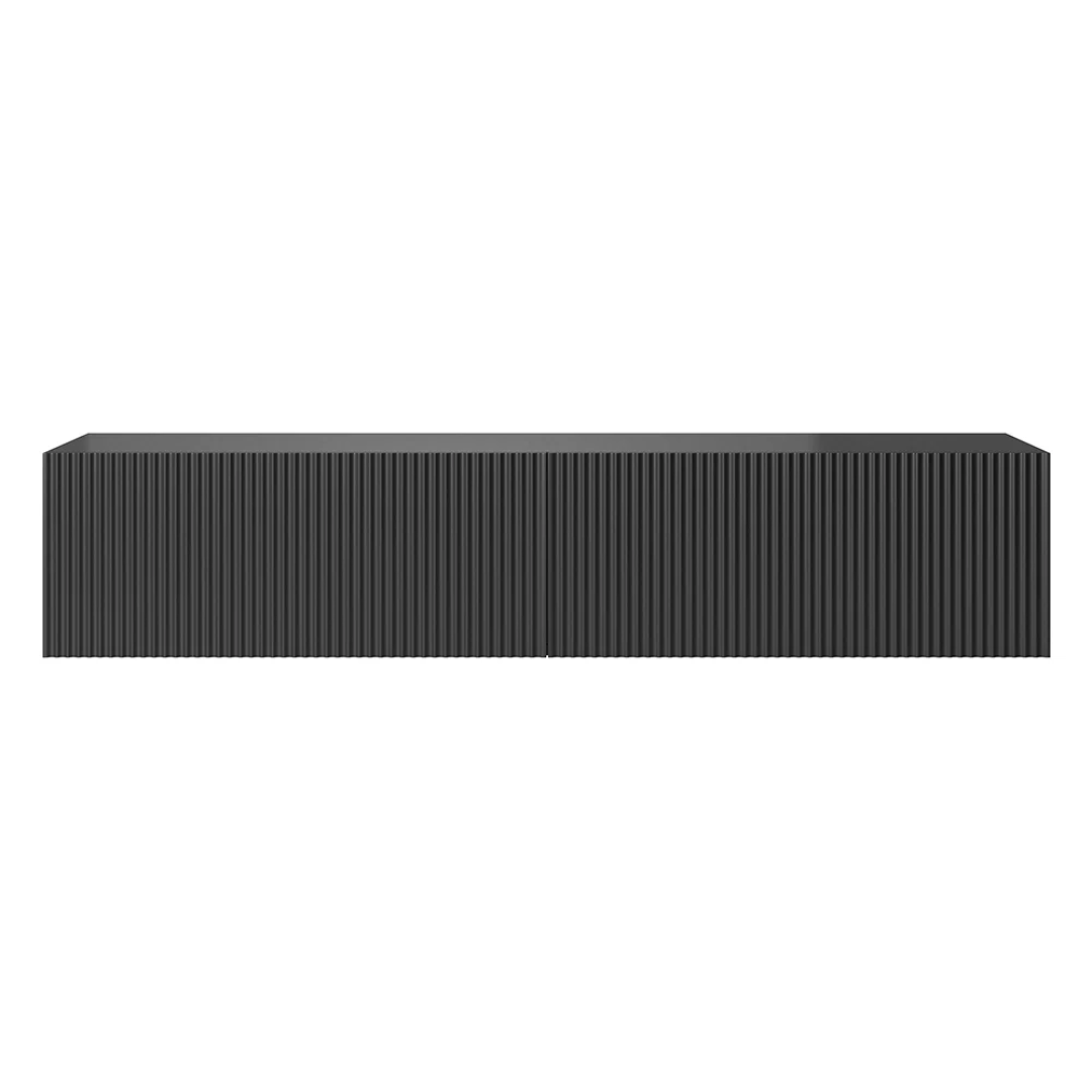 Black Wood Paneling Floating Wall Mounted TV Unit