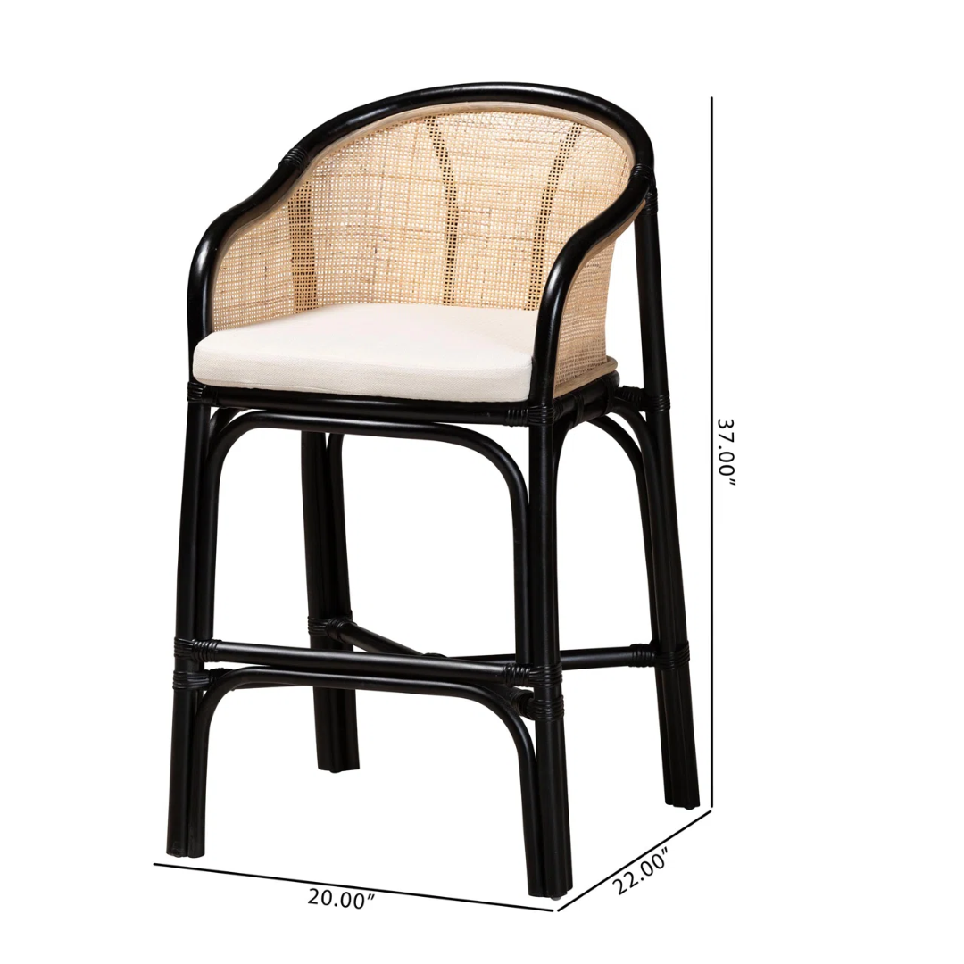 Black Rattan Bar Stool Chair With Back