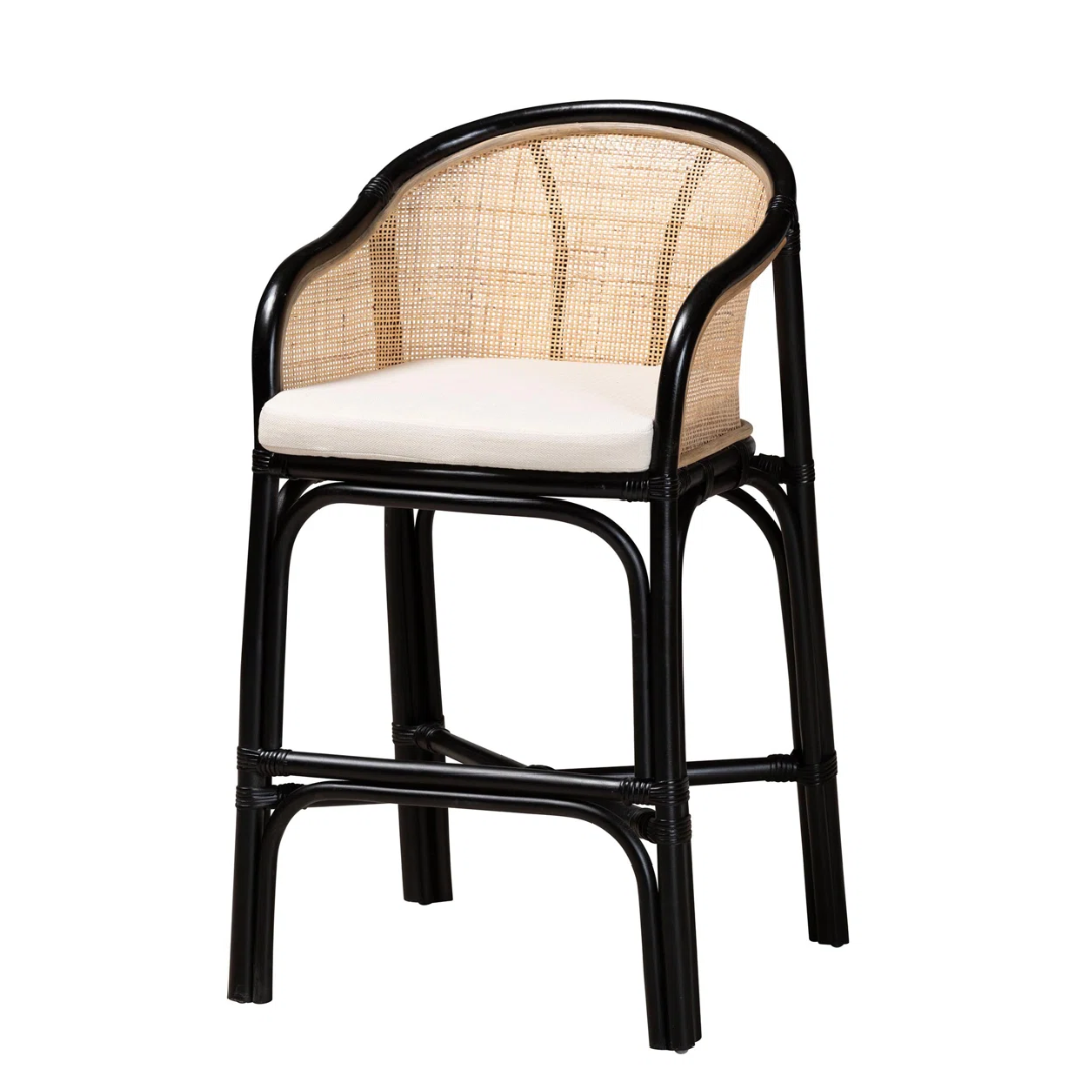 Black Rattan Bar Stool Chair With Back