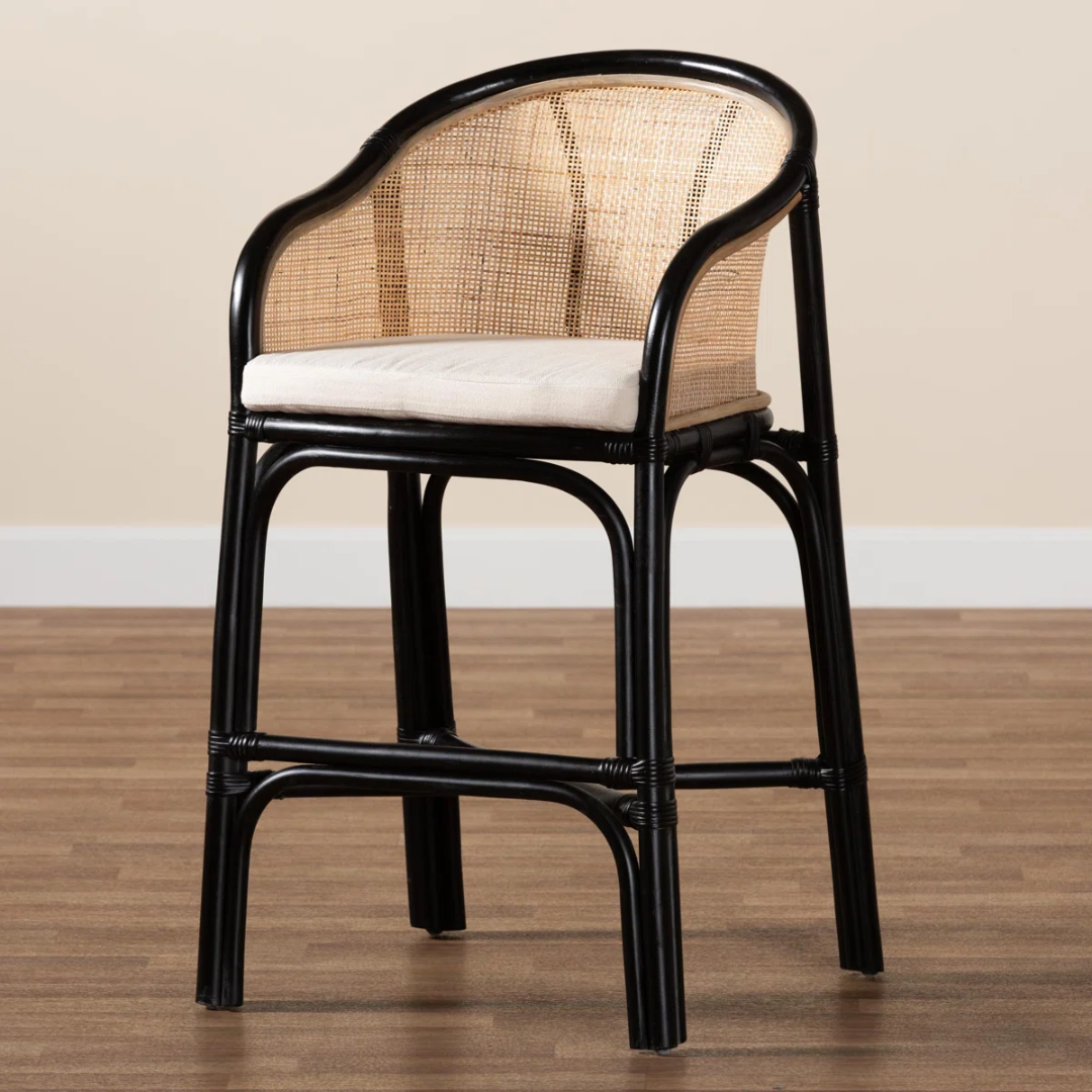 Black Rattan Bar Stool Chair With Back
