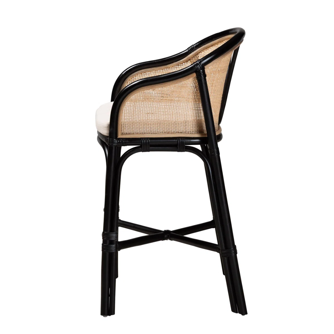 Black Rattan Bar Stool Chair With Back