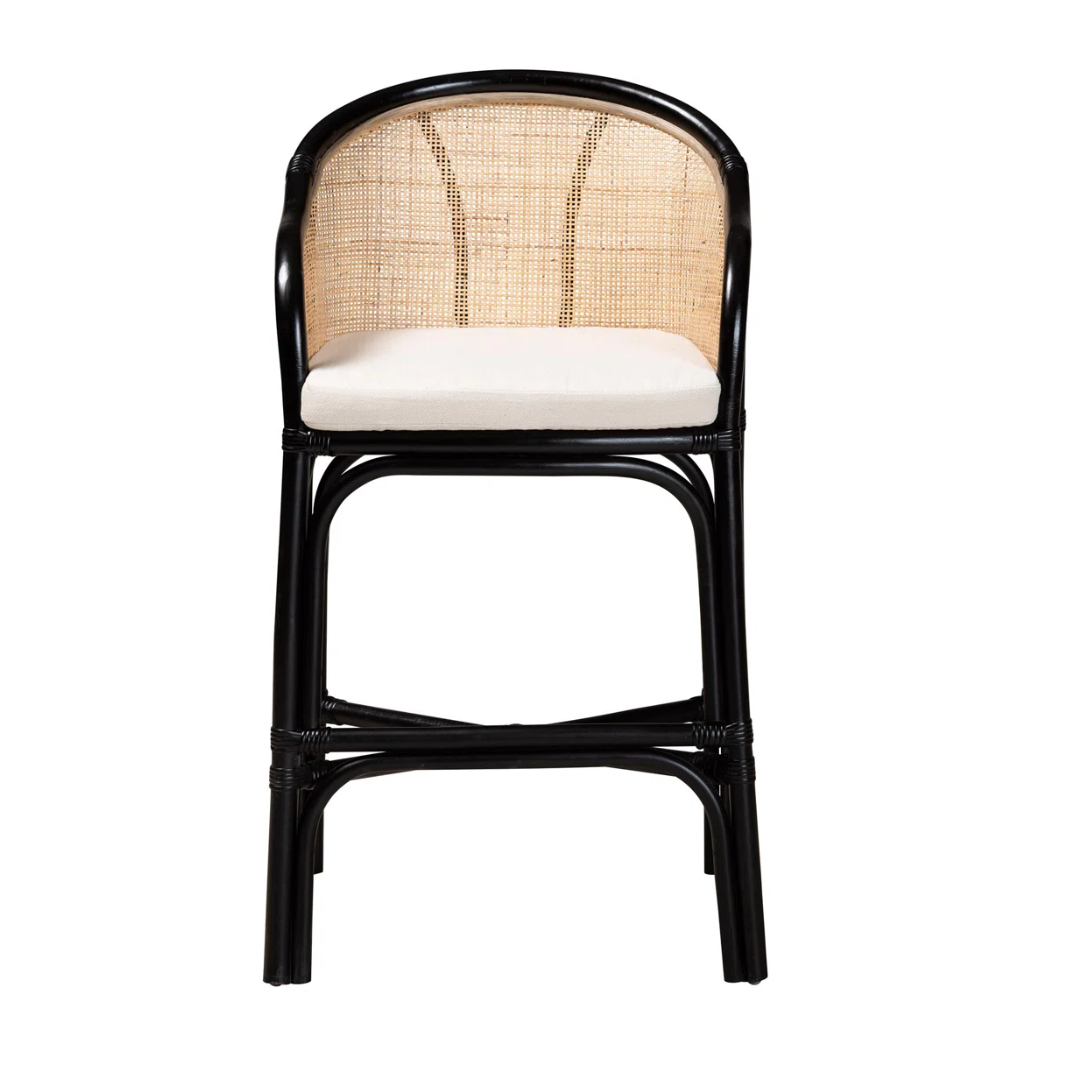 Black Rattan Bar Stool Chair With Back