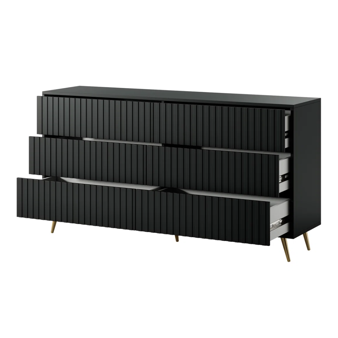 Fluted Wide Black Bedroom Drawers