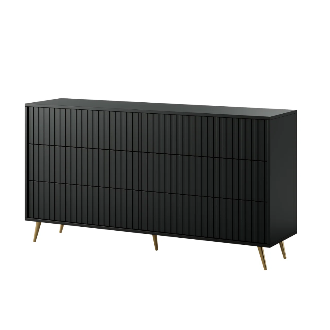 Fluted Wide Black Bedroom Drawers