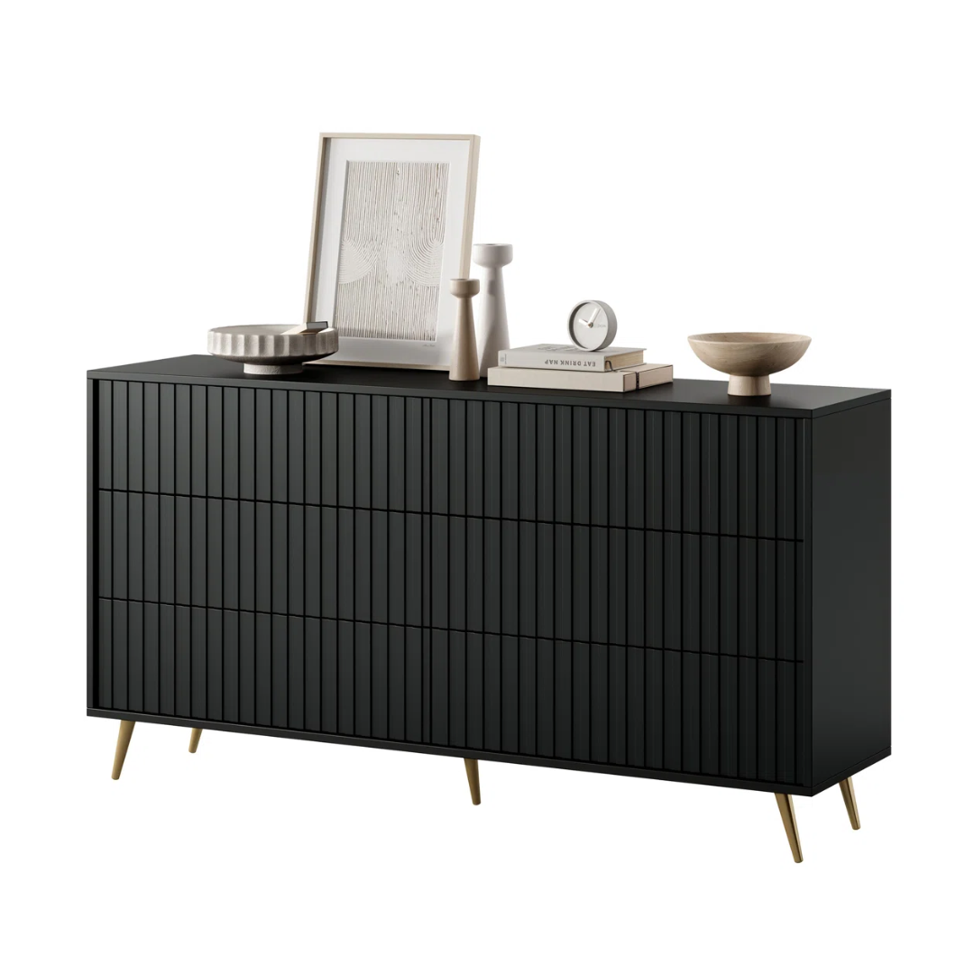 Fluted Wide Black Bedroom Drawers