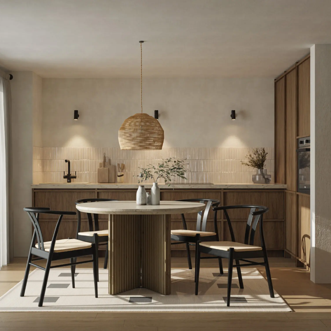 Black Woven Wishbone Dining Chairs