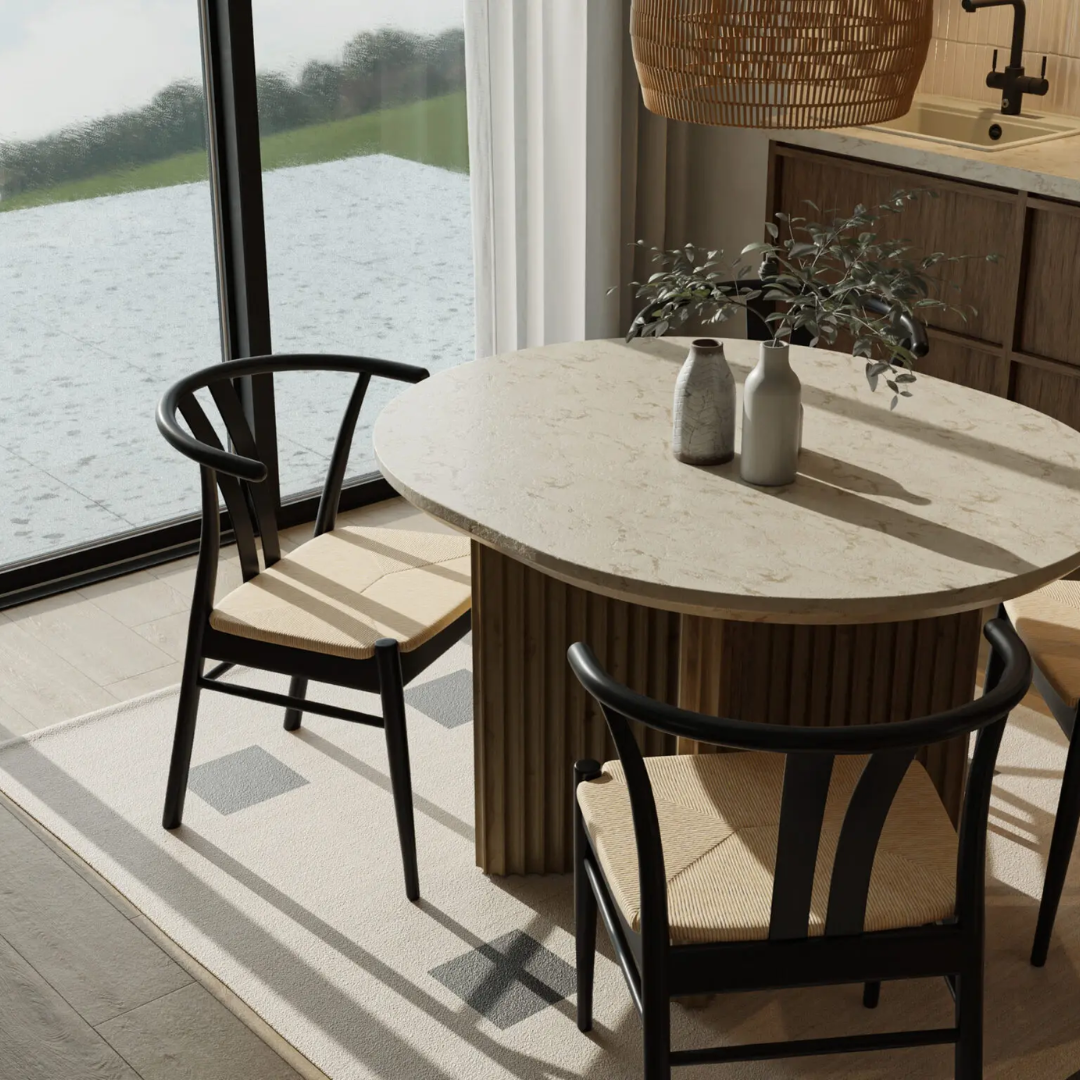 Black Woven Wishbone Dining Chairs