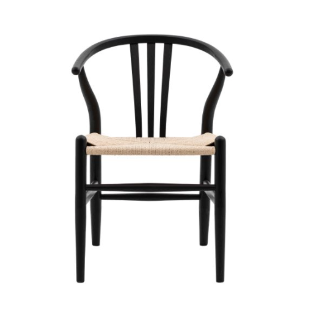 Black Woven Wishbone Dining Chairs