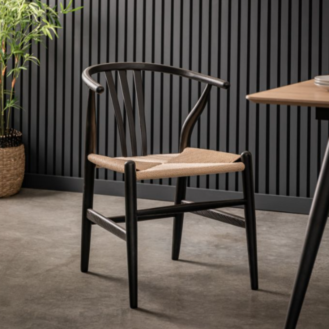 Black Woven Wishbone Dining Chairs