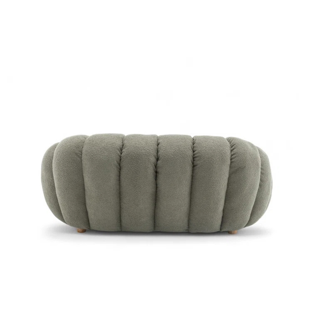 Boucle Sage Light Green Sofa, back view.