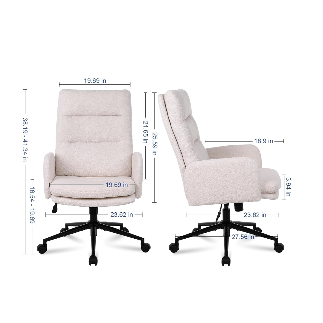 Boucle cream office chairs With Wheels