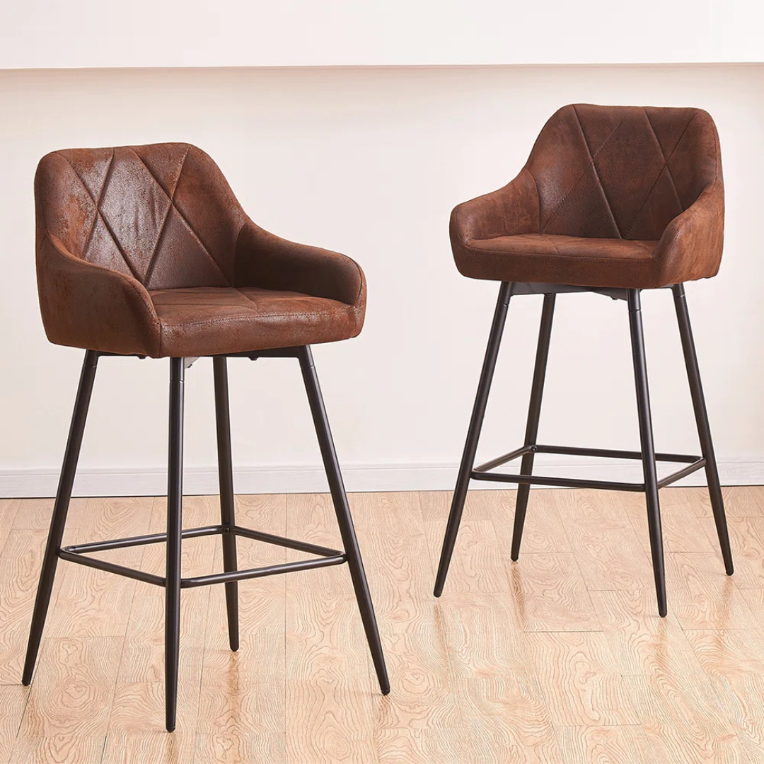 Brown Upholstered Bar Chairs - Set Of Two