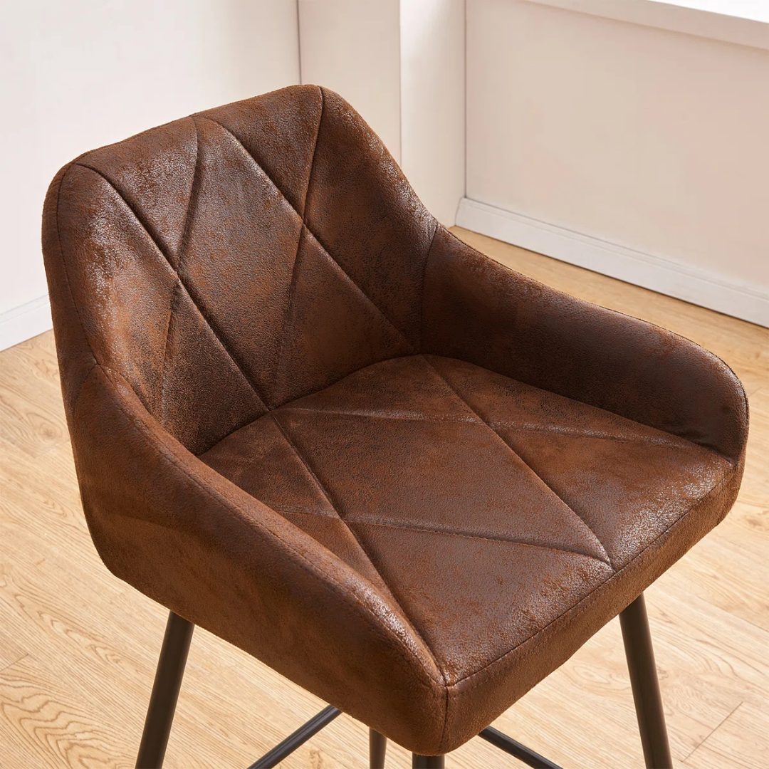 Brown Upholstered Bar Chairs - Set Of Two