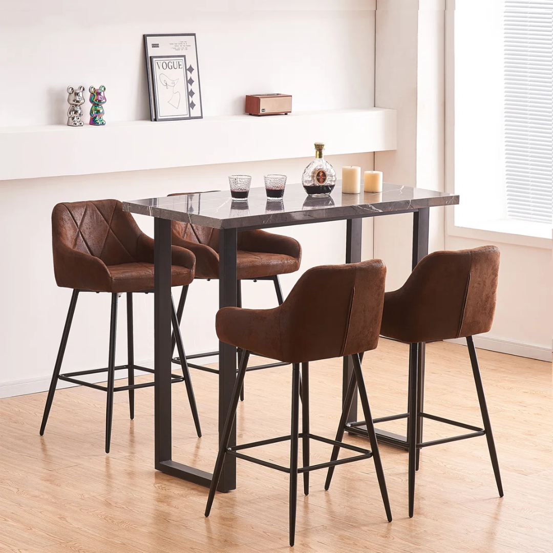 Brown Upholstered Bar Chairs - Set Of Two