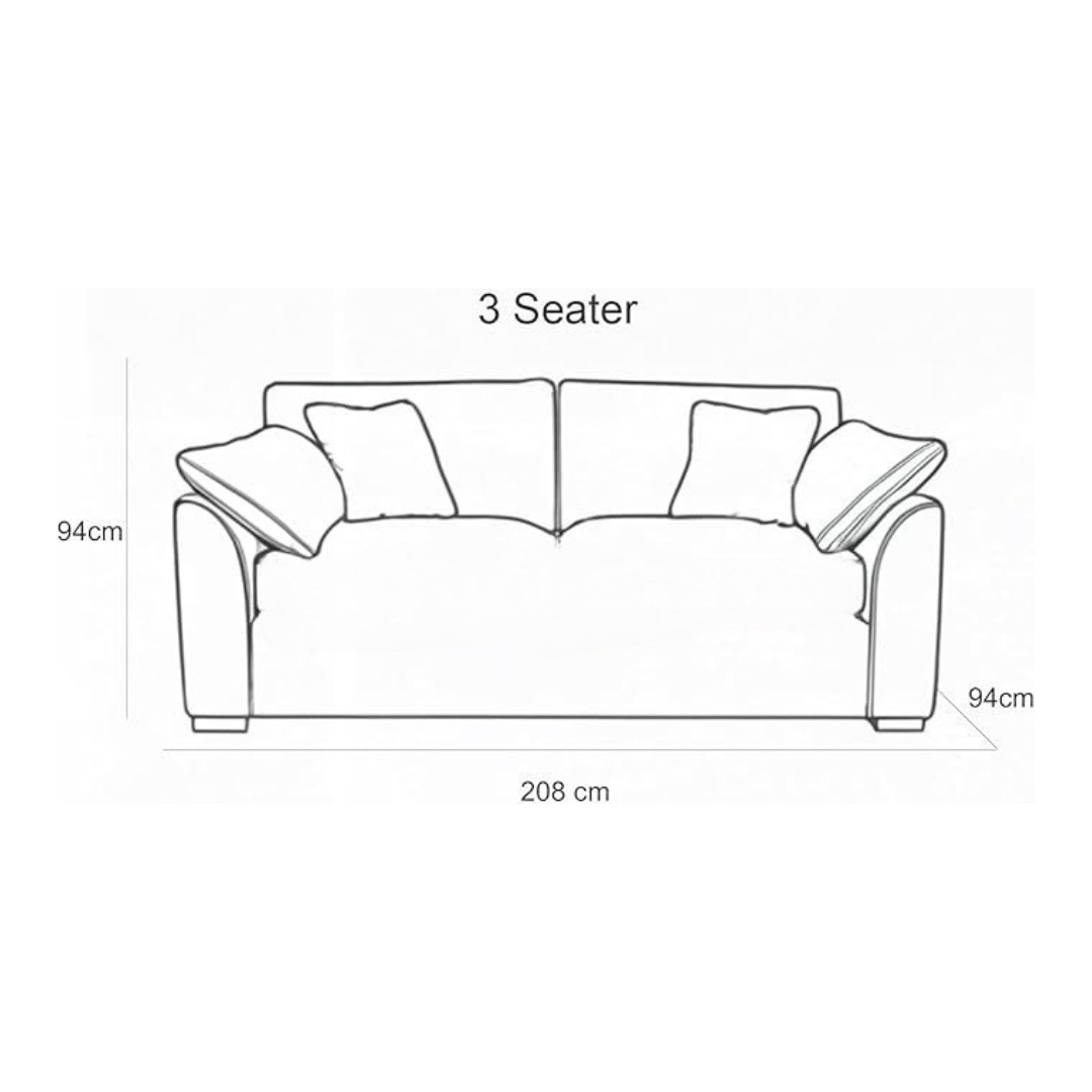 Brown Suede Leather Mid Century 3 Seater Sofa, dimensions.