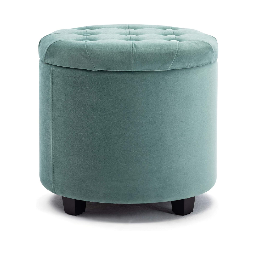 Chesterfield Velvet Ottoman With Storage, light green.