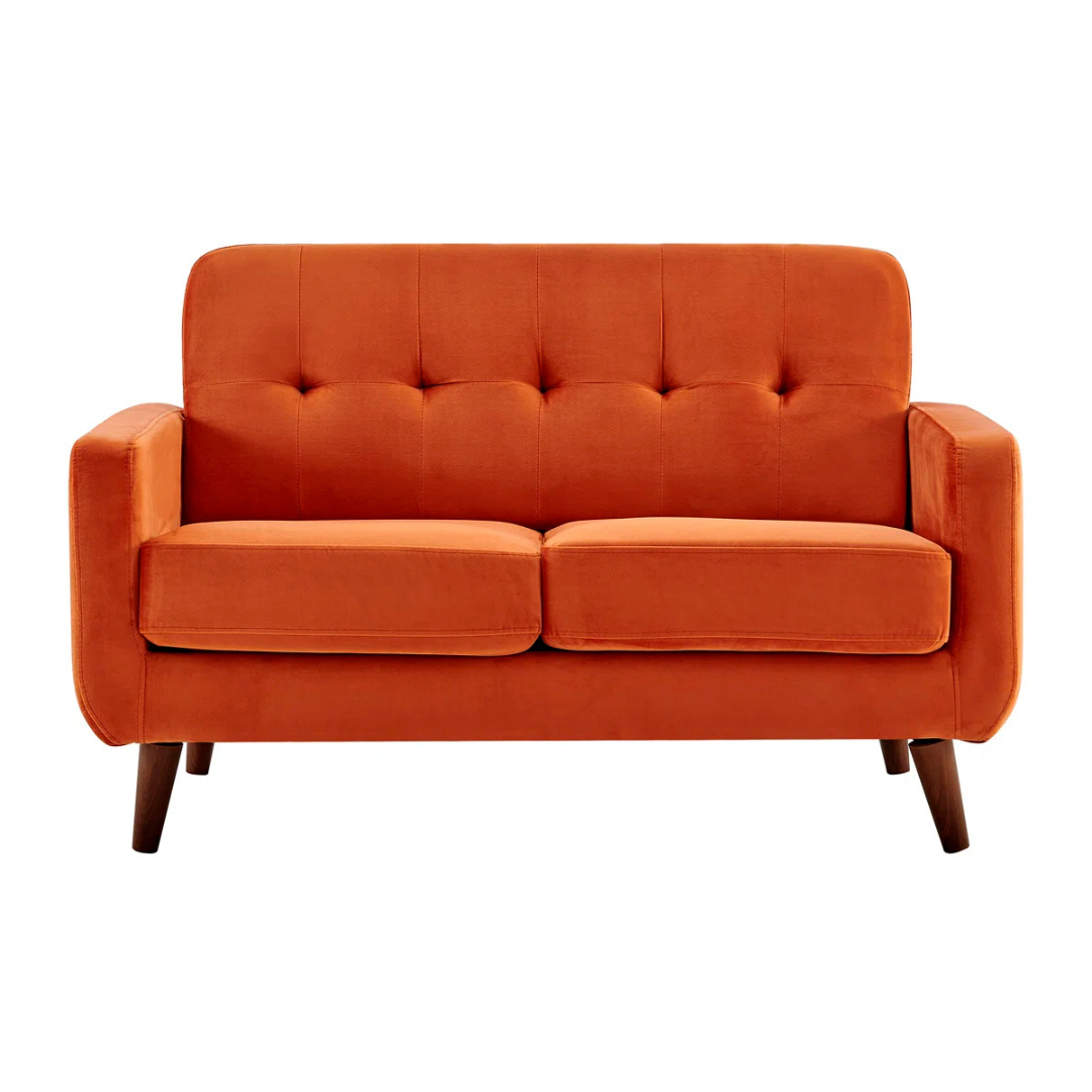 Contemporary 2-Seater Burnt Orange Sofa, white background.