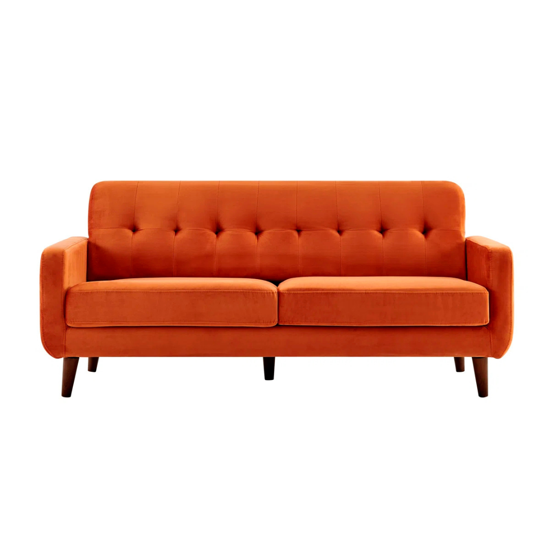 Contemporary 3-Seater Burnt Orange Sofa, white background, front view.