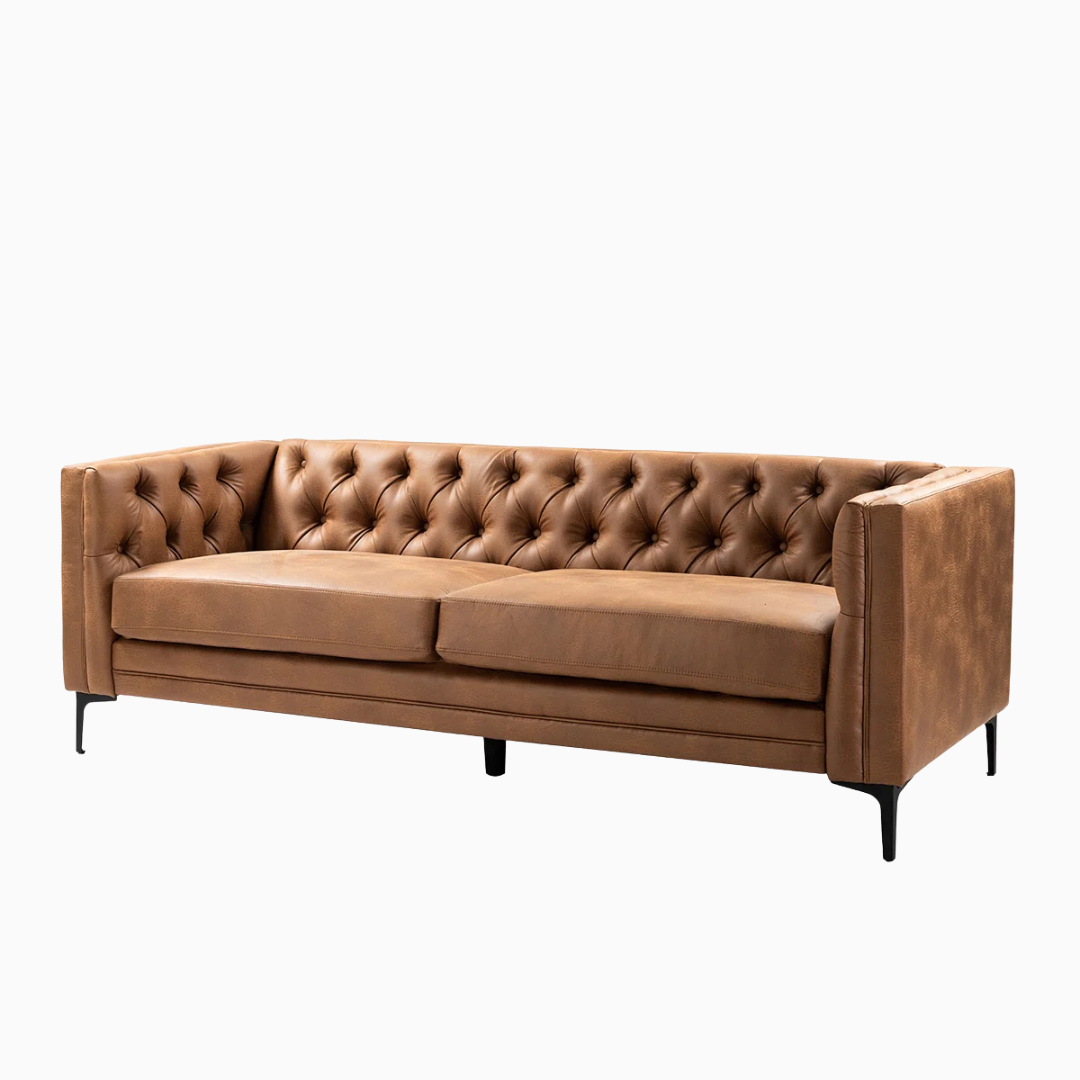 Contemporary Light Brown 3 Seater Sofa white background.