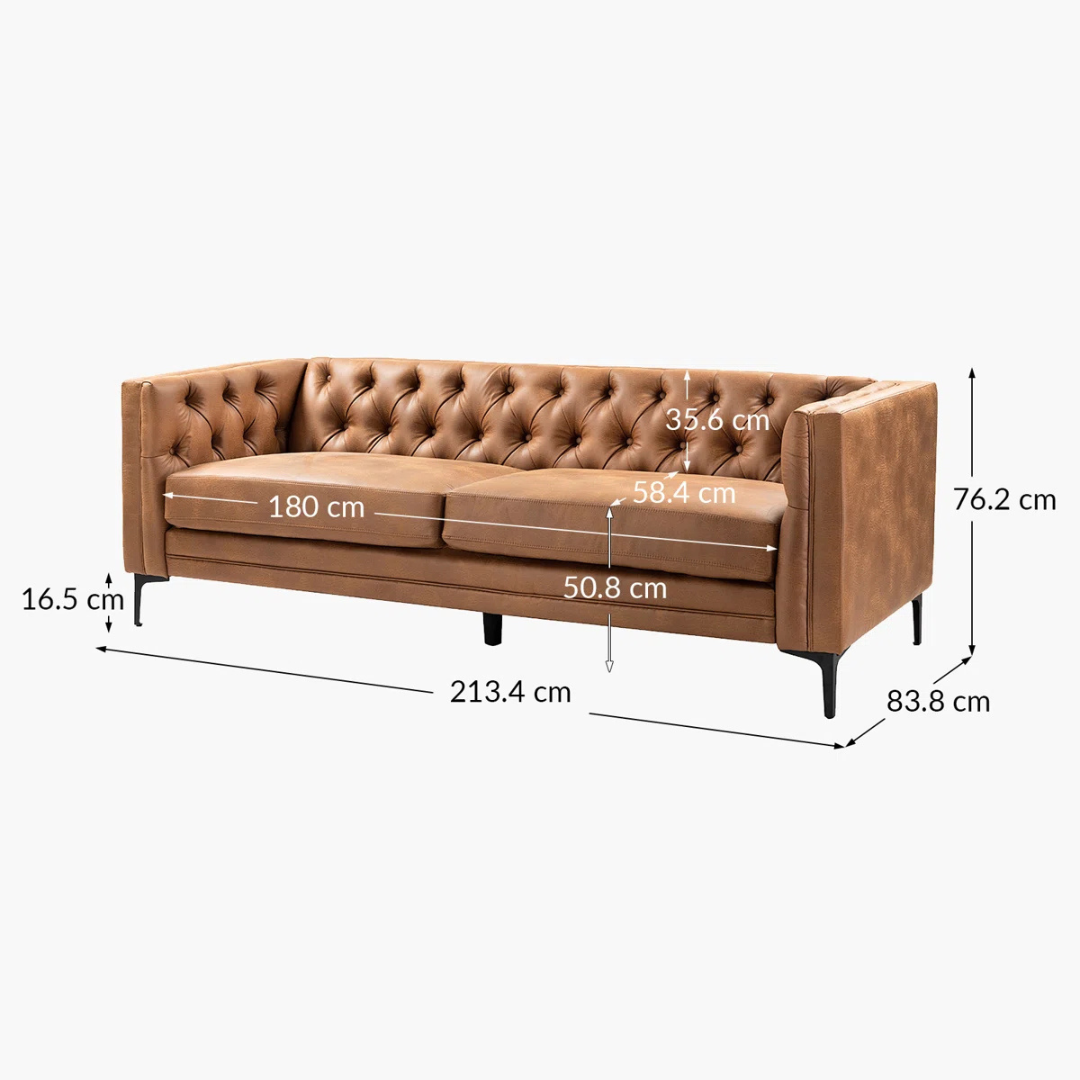 Contemporary Light Brown 3 Seater Sofa, dimensions.