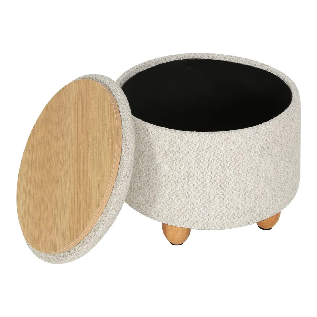 Contemporary Round Ottomans With Storage, cream.