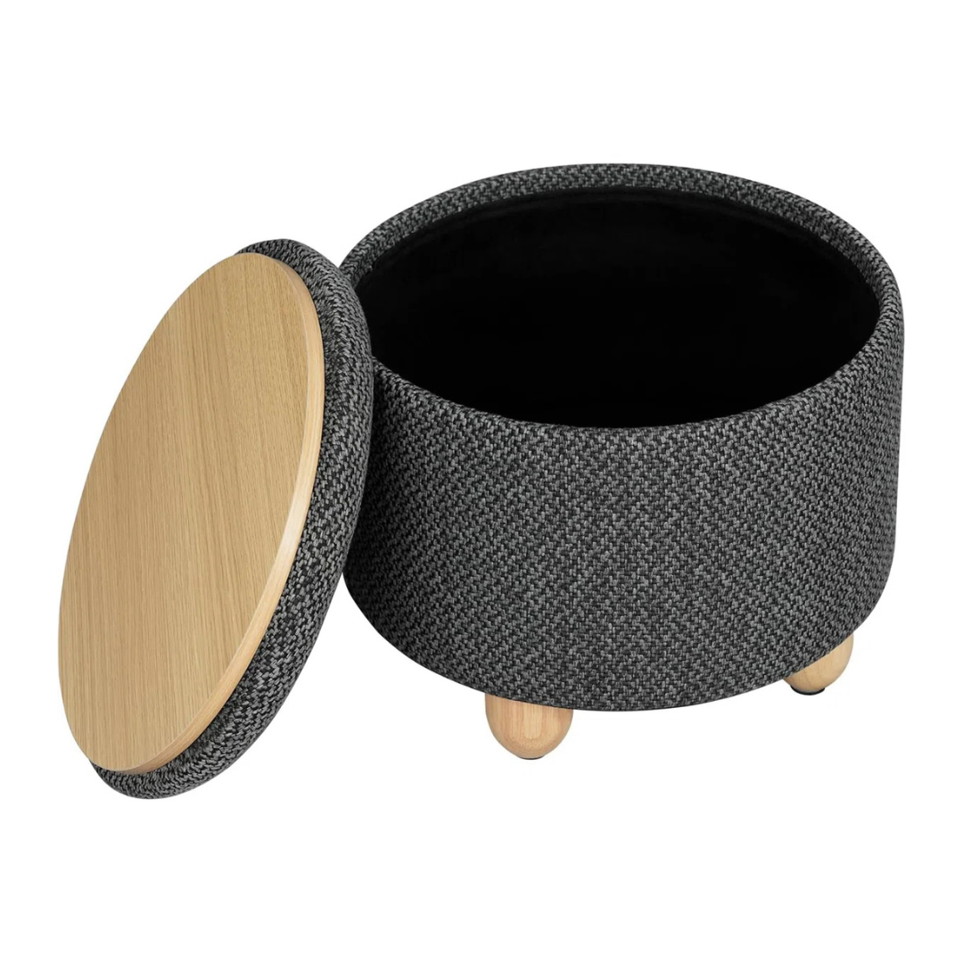 Contemporary Round Ottomans With Storage, dark grey.