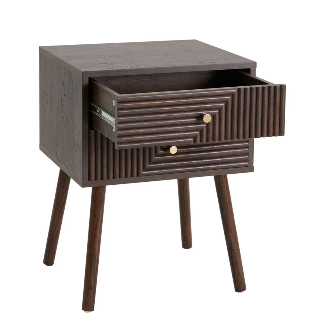 Contemporary Walnut Bedside Table - Two Drawer
