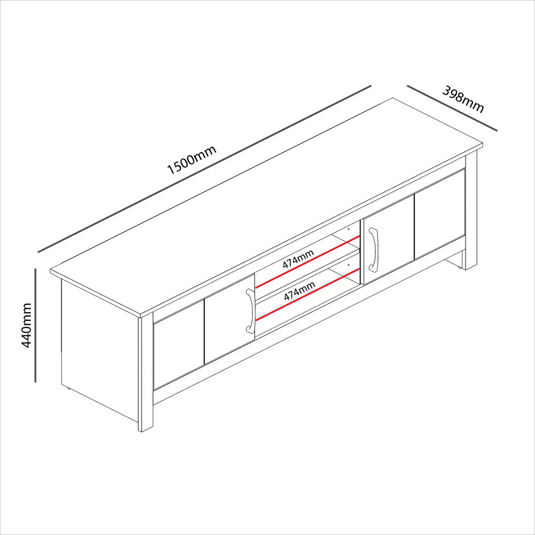 Contemporary White TV Unit, dimensions.
