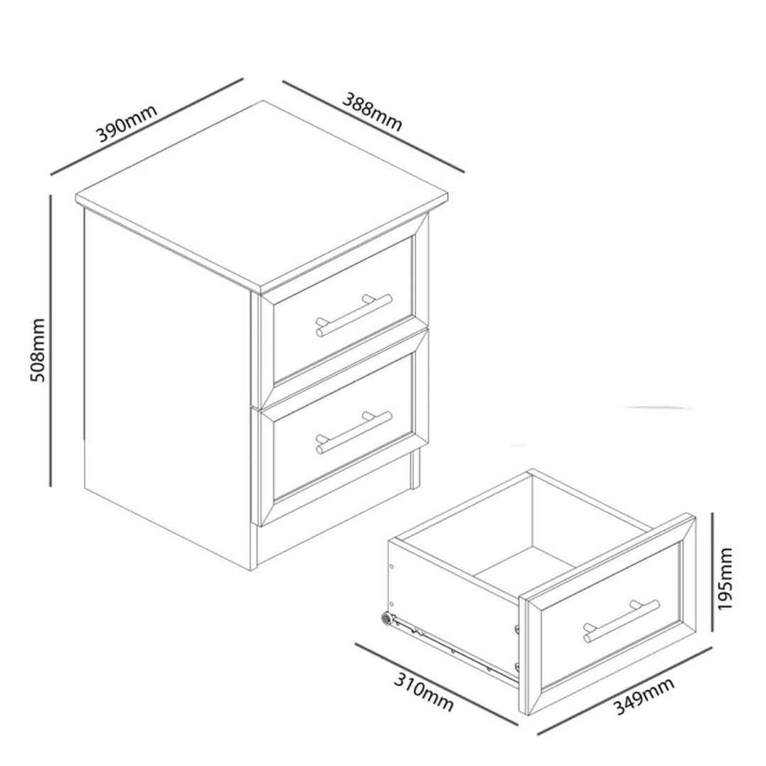 Contemporary Sage Green Bedside Table, dimensions.
