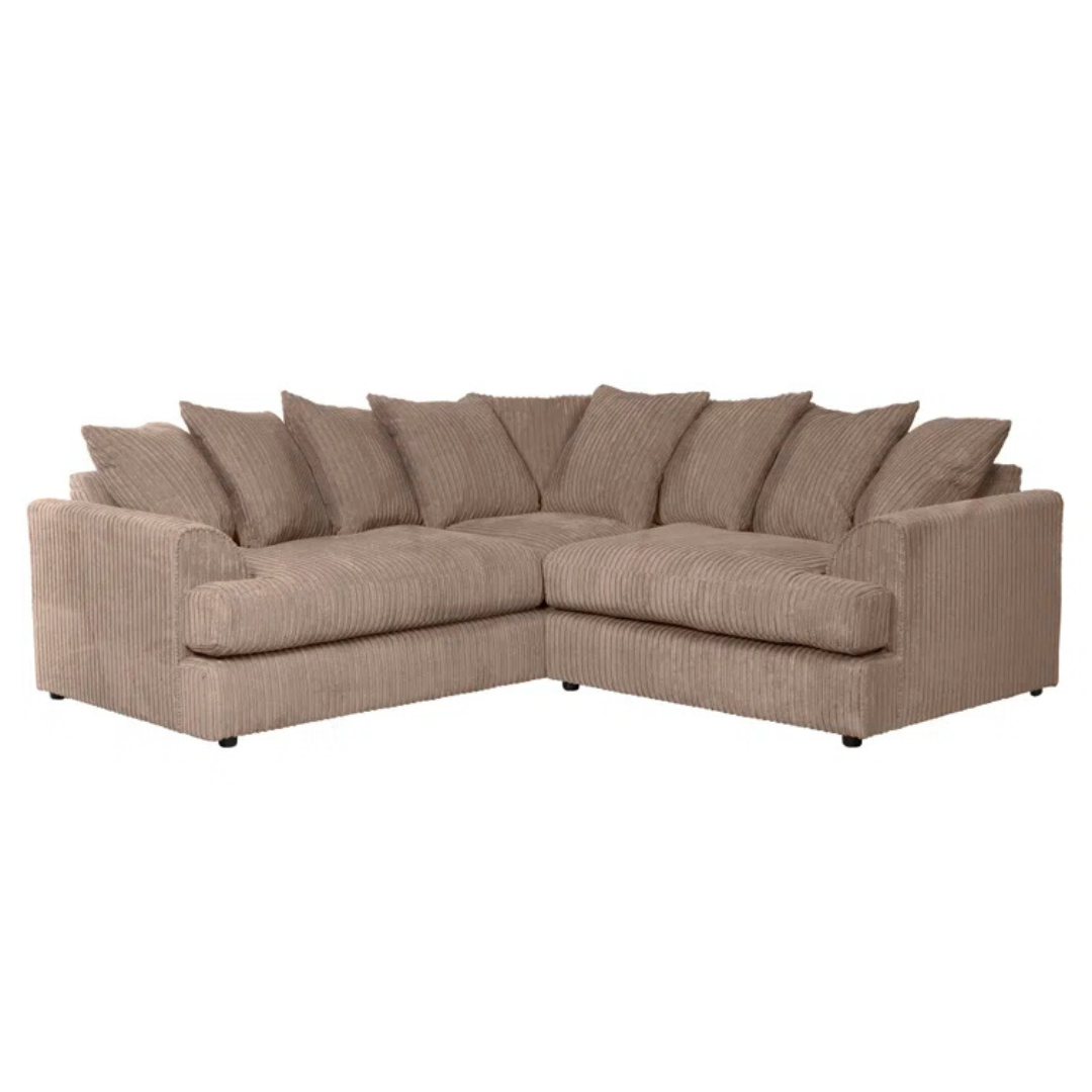 Cord Fabric Coffee Brown L Shape Sofa, white background, front view.