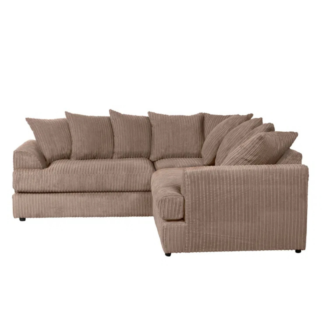 Cord Fabric Coffee Brown L Shape Sofa, white background, side view.